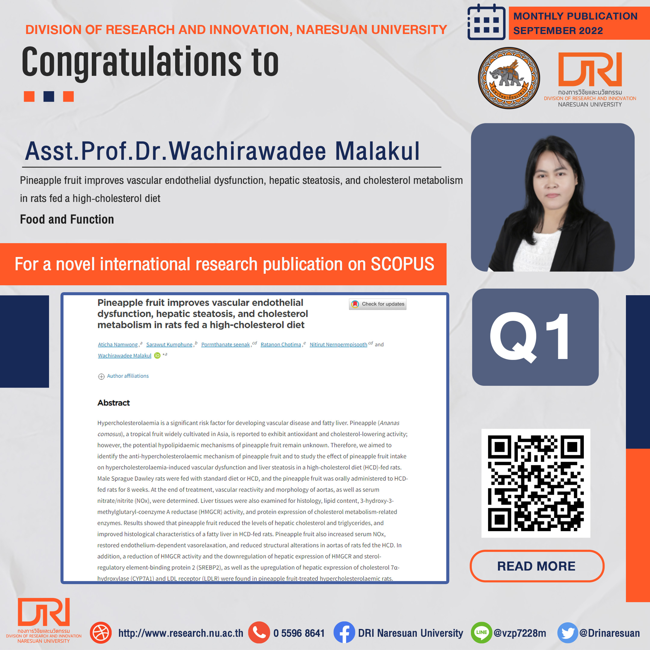 Congratulations to Asst.Prof.Dr.Wachirawadee Malakul