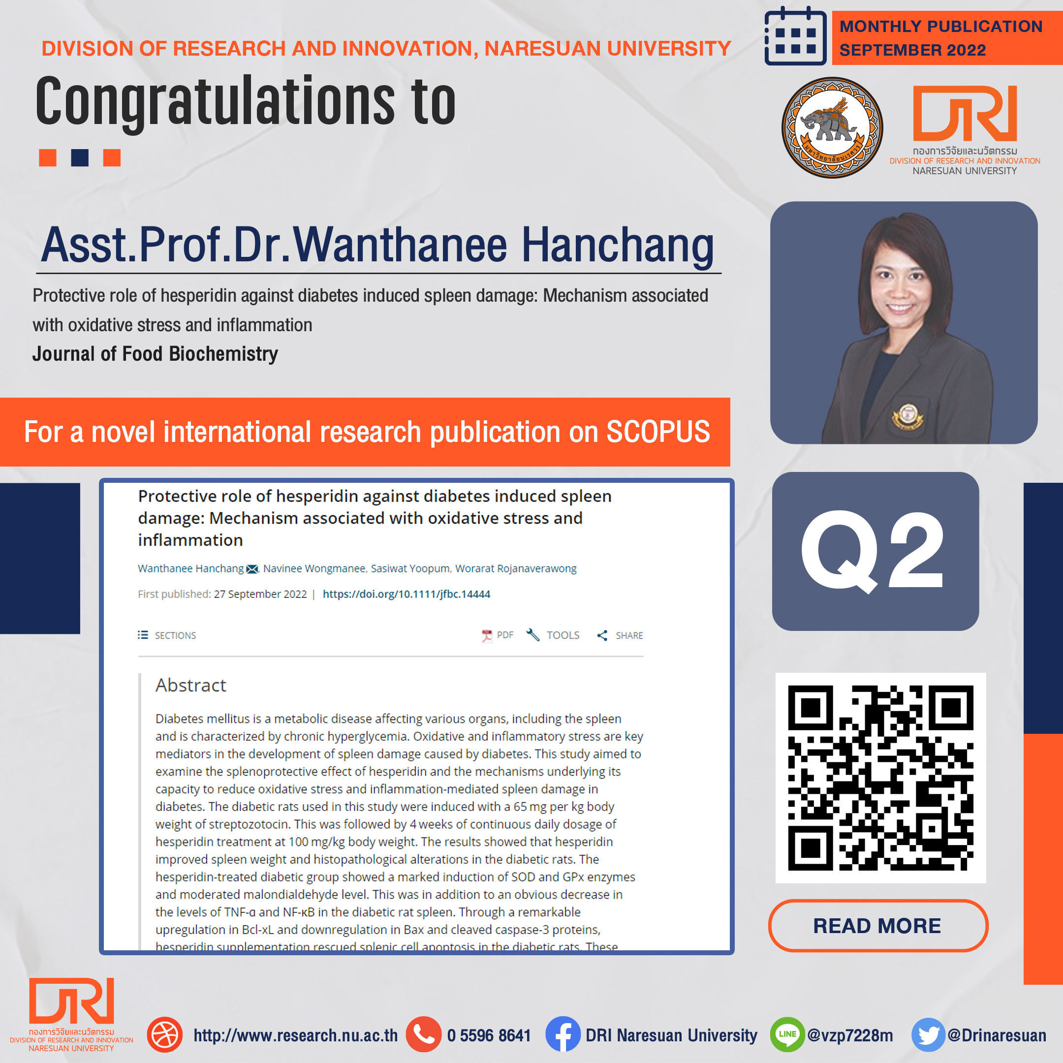 Congratulations to Asst.Prof.Dr.Wanthanee Hanchang